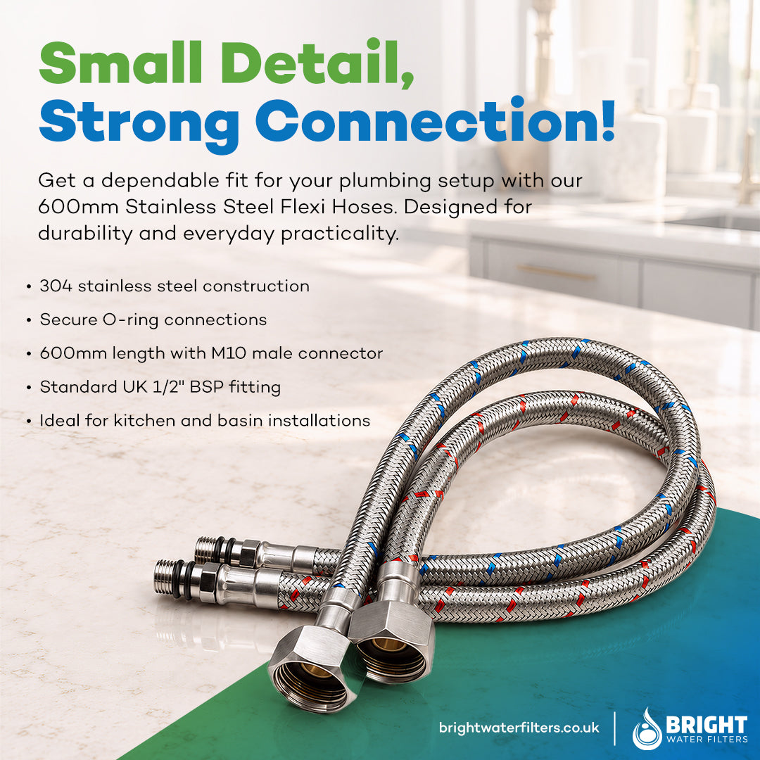 Bright Water Filters - 600mm Flexi Tap Hoses – Pair, M10 to G½ British Standard Pipe