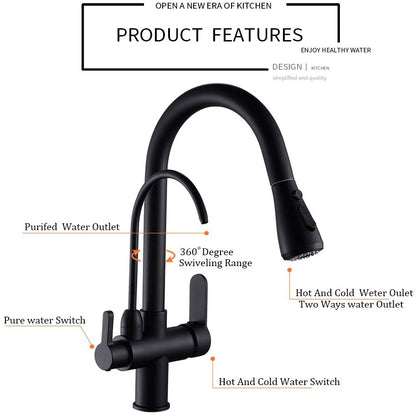 Bright Water Filters - 3-Way Pull-Out Filtered Water Tap – Black, 360° Swivel