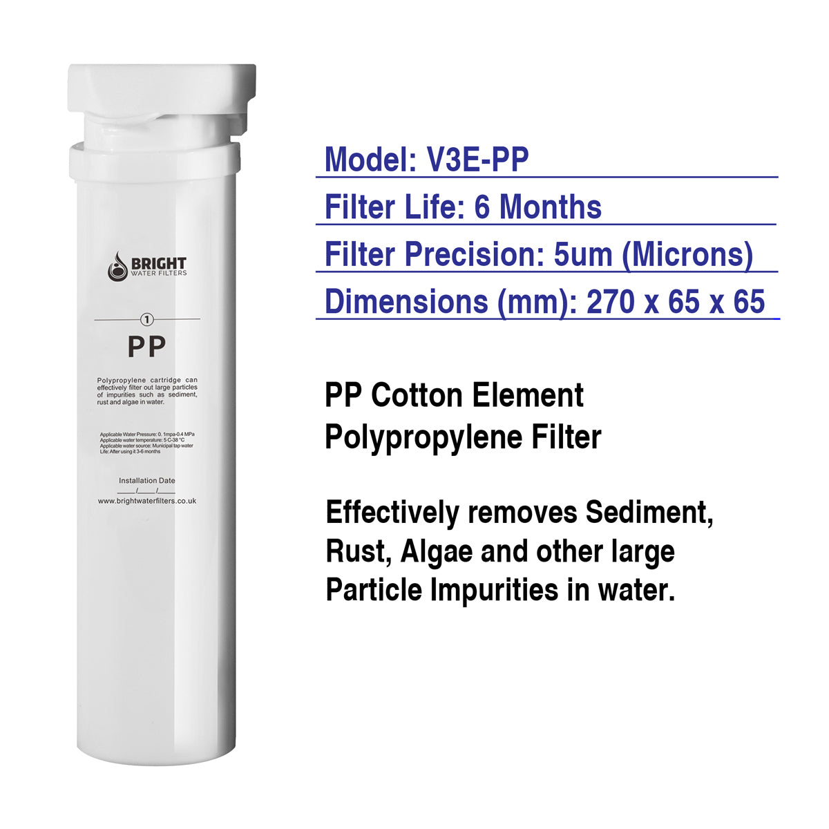 Bright Water Filters - V-3E Replacement Polypropylene Sediment Filter Cartridge – Single Pack