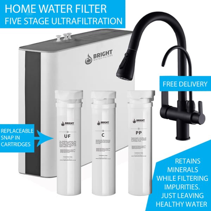 Bright Water Filters - V-3E Under-Sink Water Filter with 3-Way Tap – Black