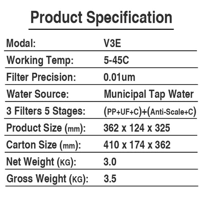 Bright Water Filters - V-3E Under-Sink Water Filter with 3-Way Tap – Black