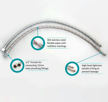 Bright Water Filters - 600mm Flexi Tap Hoses – Pair, M10 to G½ British Standard Pipe