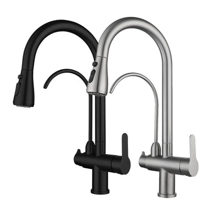 Bright Water Filters - 3-Way Pull-Out Filtered Water Tap – Black, 360° Swivel