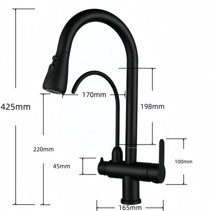 Bright Water Filters - 3-Way Pull-Out Filtered Water Tap – Black, 360° Swivel