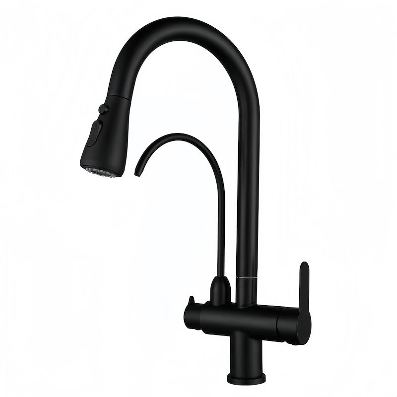 Bright Water Filters - 3-Way Pull-Out Filtered Water Tap – Black, 360° Swivel
