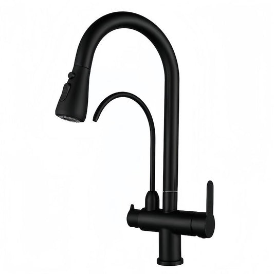 Bright Water Filters - 3-Way Pull-Out Filtered Water Tap – Black, 360° Swivel
