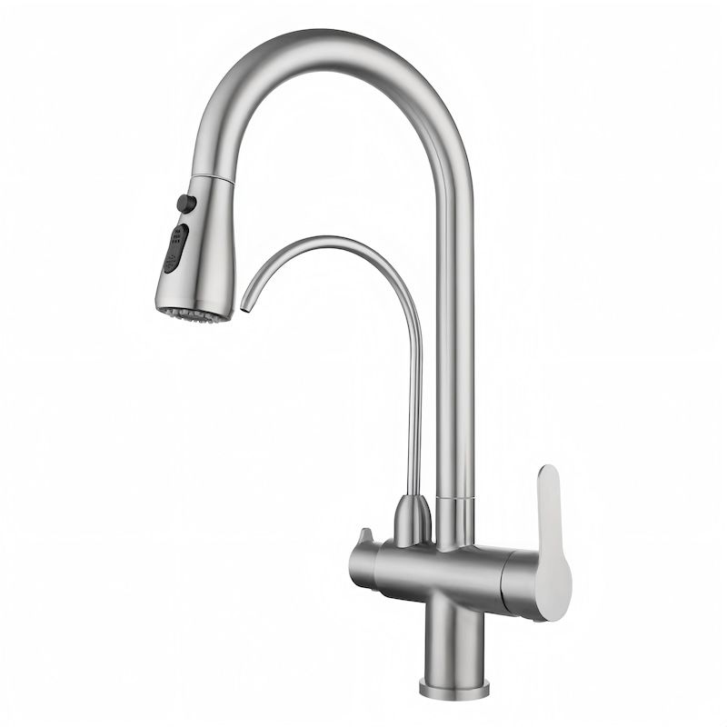 Bright Water Filters - 3-Way Pull-Out Filtered Water Tap – Brushed Chrome, 360° Swivel