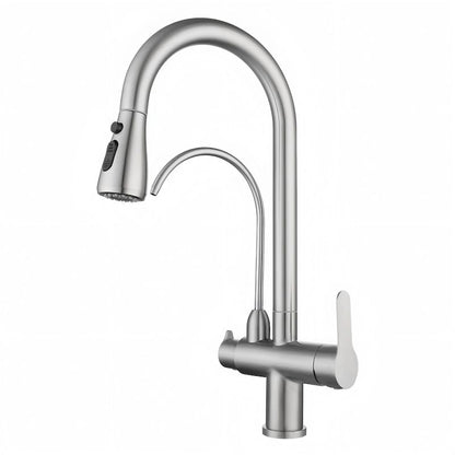 Bright Water Filters - 3-Way Pull-Out Filtered Water Tap – Brushed Chrome, 360° Swivel