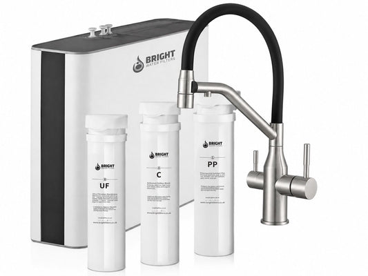 Bright Water Filters - V-3E Under-Sink Water Filter with Magnetic Pull-Out Tap – Brushed Chrome