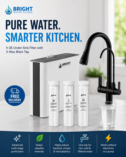 Bright Water Filters - V-3E Under-Sink Water Filter with 3-Way Tap – Black