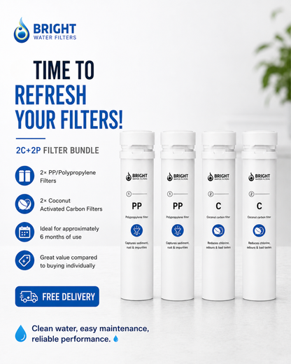 Bright Water Filters - V-3E Replacement Filter Cartridges – 4-Pack, 2 Polypropylene + 2 Carbon