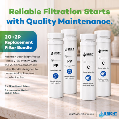 Bright Water Filters - V-3E Replacement Filter Cartridges – 4-Pack, 2 Polypropylene + 2 Carbon
