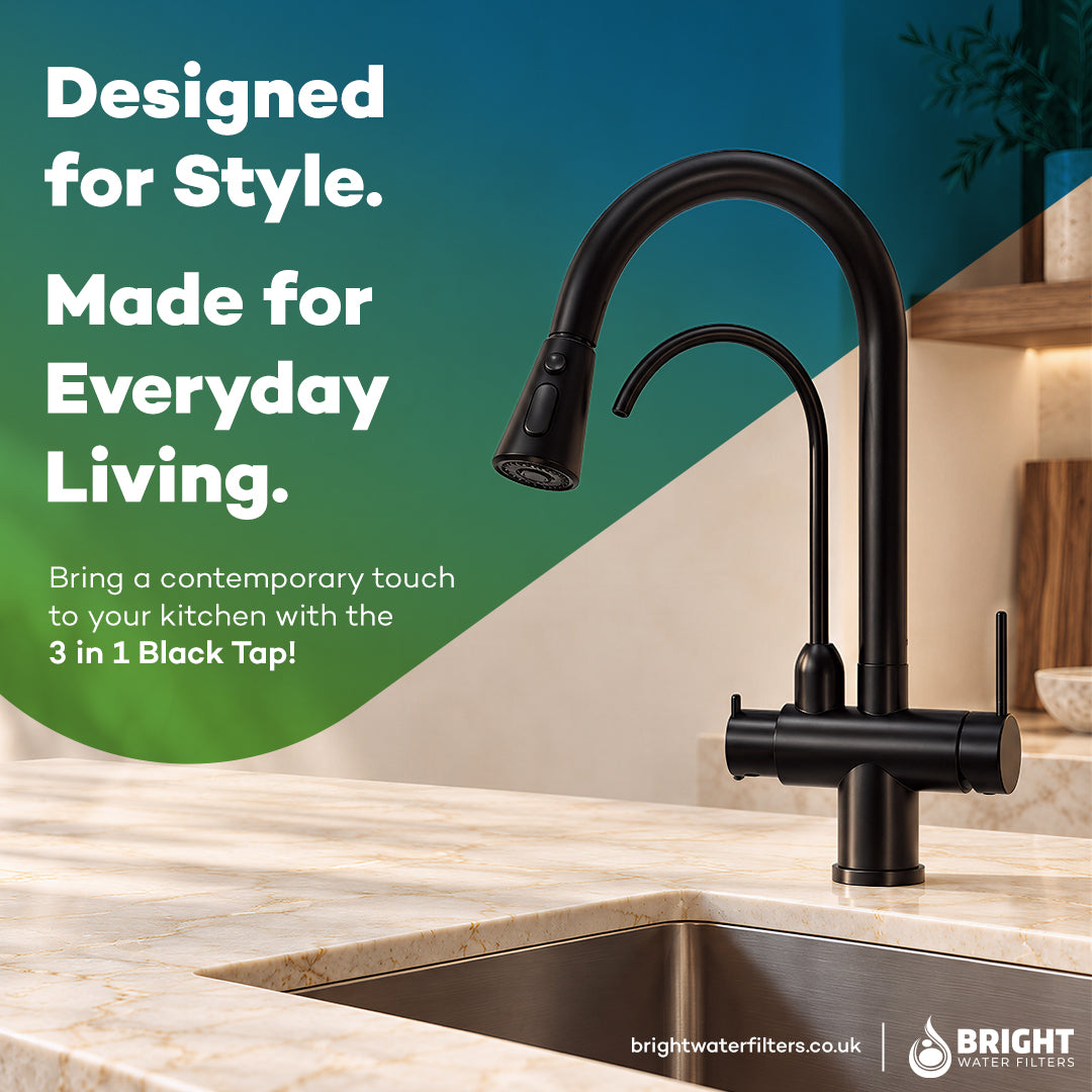 Bright Water Filters - 3-Way Pull-Out Filtered Water Tap – Black, 360° Swivel