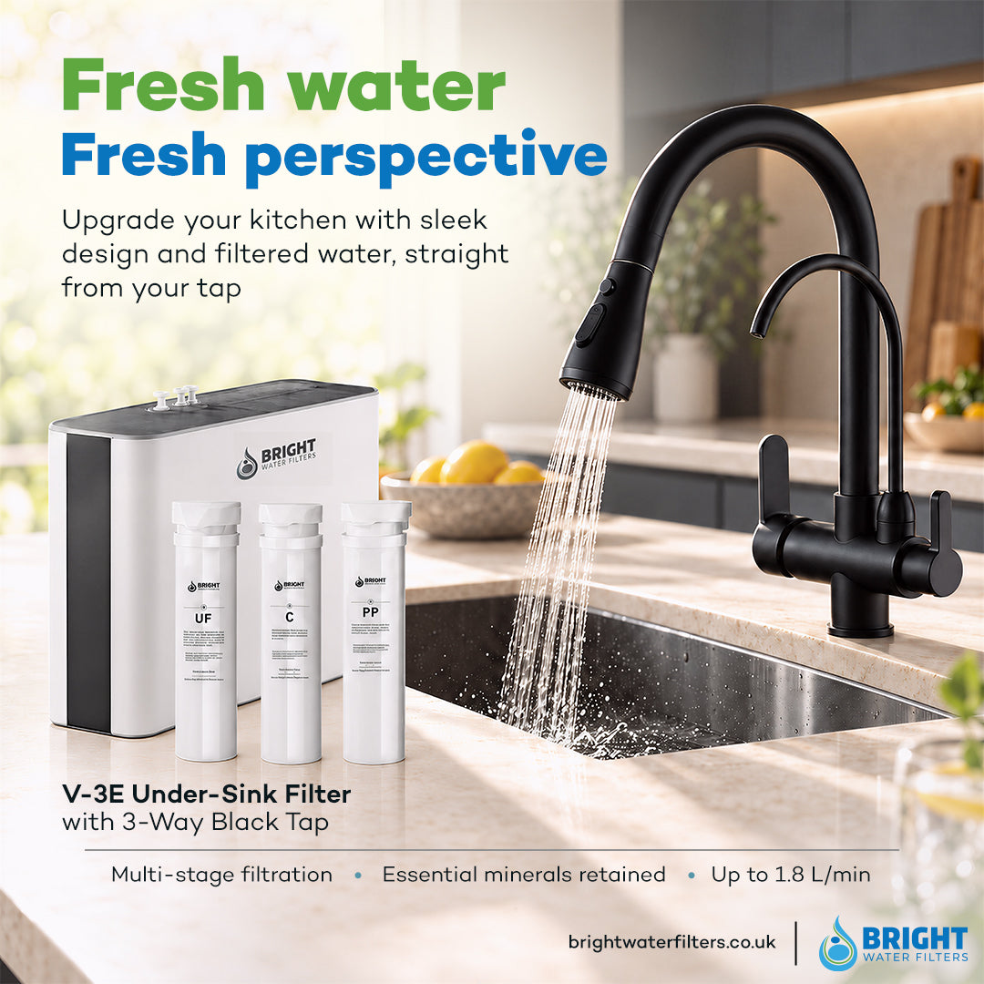 Bright Water Filters - V-3E Under-Sink Water Filter with 3-Way Tap – Black